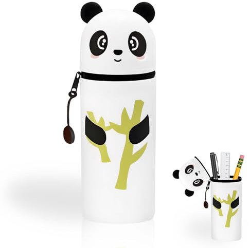 Hiqiku Federmäppchen Panda - 2 in 1 Silkon mäppchen Panda Jungen Mädchen - Kawaii federmäppchen Etui federtascheTischstifthalter Stifthalter für den Tisch Stand Up Federmäppchen Klein