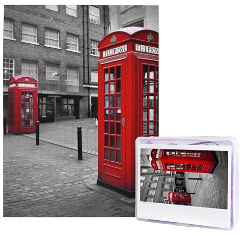 London Red Telefonzelle Puzzles aus Fotos, 500 Teile, personalisiertes Holzpuzzle, herausfordernde Puzzles für Erwachsene, individuelles Bild, Puzzle, Geschenke für Familie, Hochzeit, Freund