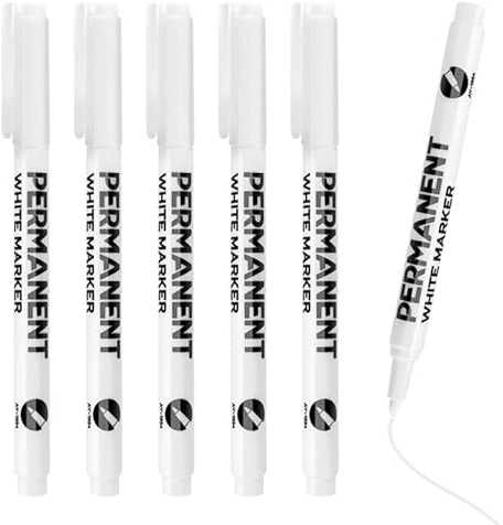 Gurfzcyuoo Permanent Marker Pens, 6 Pcs White Acrylic Paint Pens 2mm Extra Fine Tip Paint Markers Ideal for Clothes, Stones, Rock Painting Labeling DIY Crafts Art Projects