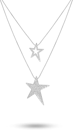 Hanary Gothic Grunge Y2k Aesthetic Layered Rhinestone Star Necklace, Y2k Emo Necklace, Christmas Jewelry Gift for Women