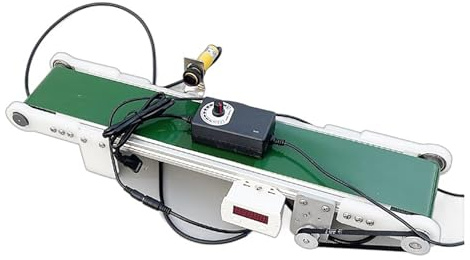 MObyat Nastro trasportatore da Tavolo, Piccolo Nastro trasportatore per corsie di carico da 10 x 100 cm con contatore Automatico, velocità Regolabile da 1,8 a 7,6 cm/s, velocità: 116 Giri/min,