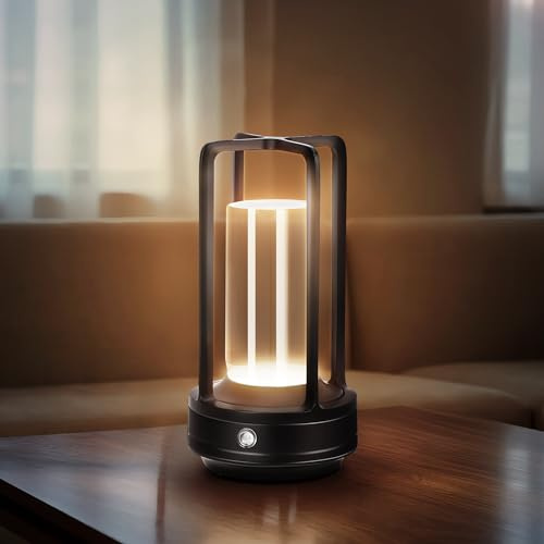 Tischlampe aus Metall, Lampe Moderne und Elegante, Lichtmodi mit Warmem, Kalten und Neutralem Weiß, Stufenlos Dimmbar, Ideal für Gartenabende oder gemütliche Stimmung