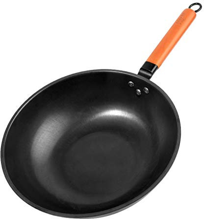 Padella wok antiaderente in ferro, fatta a mano, per fornelli a gas e induzione, design tradizionale per una cottura efficiente