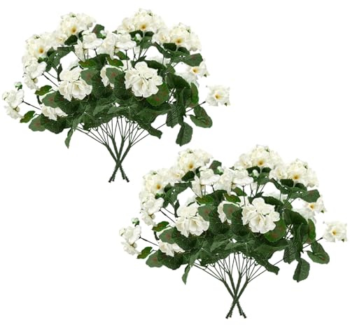 CGTQROVR 8Pcs Artificial Geraniums 14 Inch Silk Fake Geraniums Outdoor UV Resistant Garden Plants Faux Flowers for Home Wedding Kitchen Table Centerpieces Decor, White