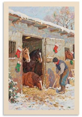 KVIINKD Ranch - Decorazione natalizia con cavallo stalla, decorazione per soggiorno e camera da letto, decorazione artistica da parete moderna per amici, senza cornice, 50 x 75 cm