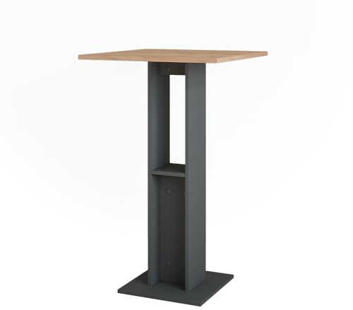 Vicco Tavolo da bar Repose, Rovere dorato/antracite, 65 x 65 cm, con ripiano laterale per la conservazione di bottiglie e bicchieri