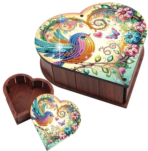 DCIDBEI Diamond Painting Organizer da Scrivania Cuore 20cm Ornamento Scatola per Snack Puzzle con Perline Snack Box con Coperchio per Casa Trucco Gioielli e Forniture per Ufficio Uccelli