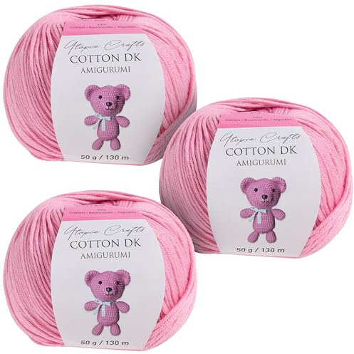 Utopia Crafts Amigurumi Cotton DK Yarn for Crochet and Knitting 50% Cotton, 50% Acrylic Blended, 3X 50g (Light Pink)