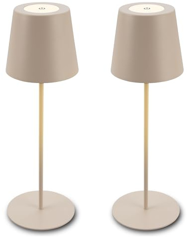 Briloner Lote de 2 lámparas mesa LED inalámbricas, altura regulable, regulable táctil, batería reemplazable, recarga USB-C, lámpara decorativa noche, Ø12 x 36 cm, Beige