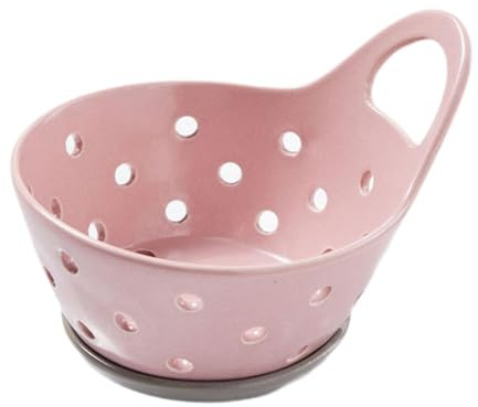 Llazsybz Fruit Basket, Drain Bowl, Fruit Plate, Serving Bowl, Ceramic Colander, Fruit Strainer for Kitchen Countertop, Vegetables, Pink
