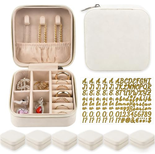 Reise Schmuckkästchen Klein für Team Bride JGA Accessoires - 6 Schmuckschatulle für Team Braut Buchstaben Stickern Tragbarer Schmuckbox Schmuck-Organizer aus PU Leder Frauen Geschenk Bridesmaid Gift