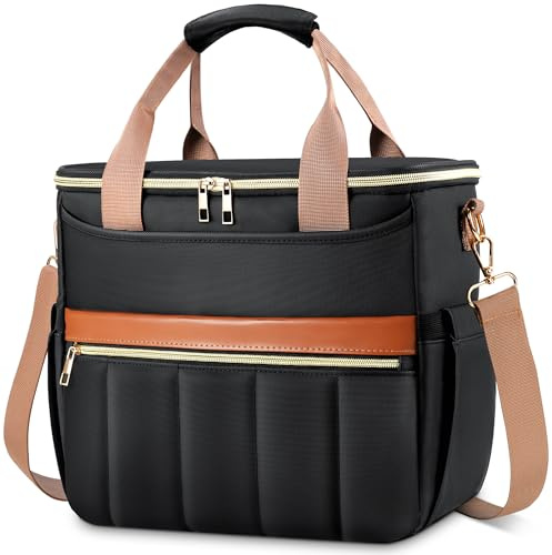 ISEYOU Bolsa Termica Porta Alimentos, Lancheira Termica 14,7L Gran Capacidad con Apertura Ancha, Bolsa Comida Trabajo Antifugas con 6 Bolsillos, Correa Ajustable, para hombre y mujer, Oficina, Picnic
