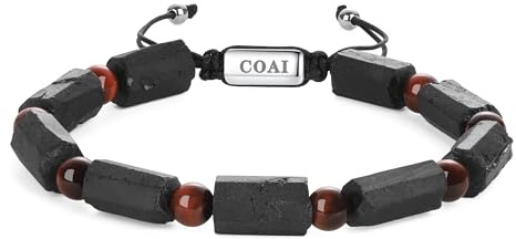 COAI ädelsten armband för män med 13 x 8 mm svart turmalin och 6 mm tigerögonsten, 16.5-20 cm, Sten, Turmalin Tigeröga