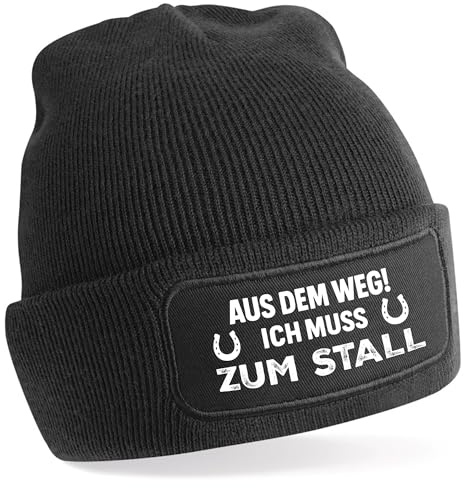 BOO Shirt Aus dem Weg! Ich muss zum Stall Mütze v2 – lustige Beanie für Reiter & Pferdebesitzer – warme Wintermütze mit Spruch – Geschenkidee