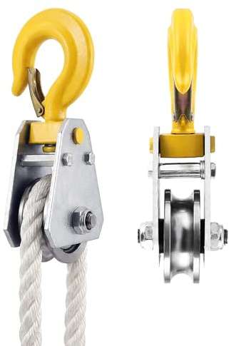 Umlenkrolle mit Kugellager und Haken - 1000kg Tragkraft für 12mm Seil | Schwerlastrolle mit Kugellager für Seilwinden, Forstarbeiten, Garagen und Handwerker