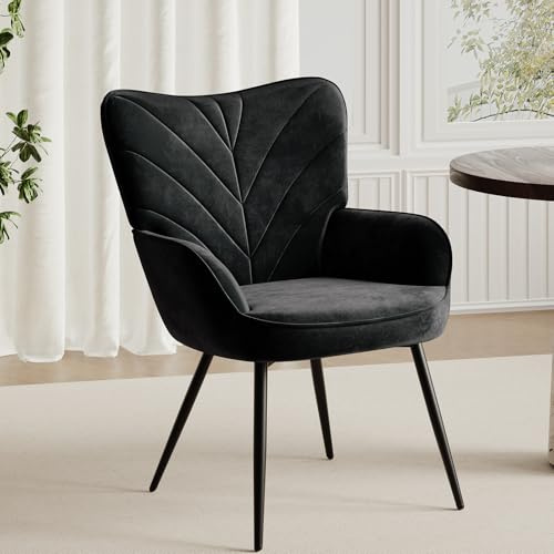 COLAMY Esszimmerstühle mit Armlehnen, Stühle Esszimmer mit Rückenlehne, Polsternder Küchenstühle Gepolstert mit Wingback, Dining Chairs mit Holzbeinen für Esszimmer, Küche, Restaurant, Schwarz
