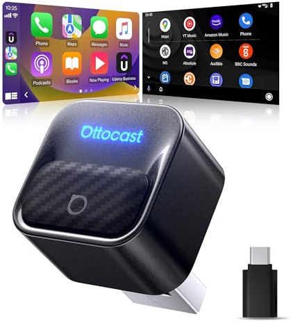 OTTOCAST [Modell 2026] Mini Core Wireless CarPlay & Android Auto Adapter, EIN-klick-Gerätewechsel, WiFi 6/BT 5.4, 5s Auto-Connect, Plug & Play Dongle für 98% OEM Autos mit kabelgebundenem CarPlay/AA