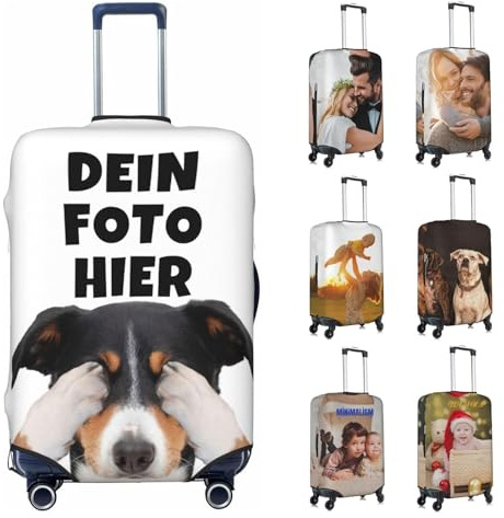 Personalisierter Kofferschutzhülle mit Deinem Foto,Gestalten Sie Ihre eigene individuelle Gepäckhülle,Füge Dein eigenes Foto,Namen,Text hinzu - Individuelle Reisekoffer Schutzhülle (L : (26-28inch))