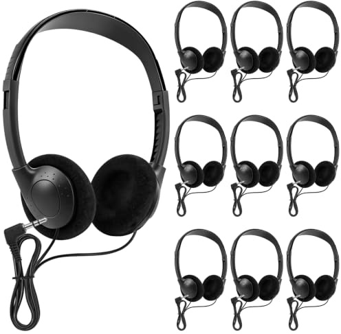 Kopfhörer mit 3.5 mm Klinkenanschluss, 10 Stück Kabelgebundene Kopfhörer Schule, Lautstärke Verstellbar On-Ear Headset mit 1.2 m Kabel, Bügelkopfhörer Klinkenstecker für Laptop, Computerlabore