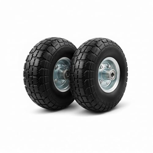 10 Solid PU Sack Truck Wheels (Pack of 2) – Puncture Proof Replacement Tyre 4.10/3.50-4 with 3/4 (19mm) Bore Hole, Heavy Duty Wheelbarrow Trolley Hand Truck Wheel
