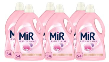 Mir - Lessive Liquide Laine - Main & Machine - Raviveur - Formule Unique 3en1 - Douceur - Fibres - Tenue - Toucher Cachemir - Anti-Bouloche - Pour Laine - Soie - Délicats - 324 Lavages