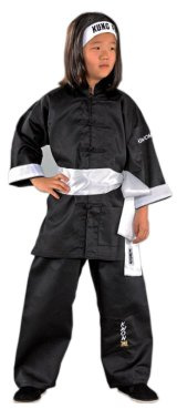 KWON Kung Fu Anzug Chinesischer Schnitt Kwon 150 cm | Kung Fu Anzug in chinesischem Schnitt mit weißer Paspelierung weiße Ärmelaufschläge Jacke lang geschnitten Knopfleiste