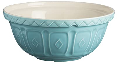 Mason Cash Colour Mix Turquoise Mixing Bowl | 4 Litre Capacity | 29cm Earthenware Bowl with Classic Pattern Design | Dishwasher Safe | Ideal for Baking, Pastry, Cakes, Cookies & Family Baking