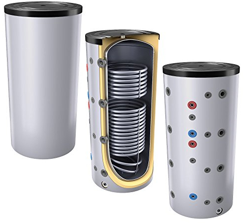 400L Pufferspeicher/Heizungsspeicher - Warmwasserspeicher für Heizungswasser, mit 2 Wärmetauschern (auch als Solarspeicher geeignet), inkl. Isolierung. Für Trinkwasser siehe emaillierte EWS8B Reihe