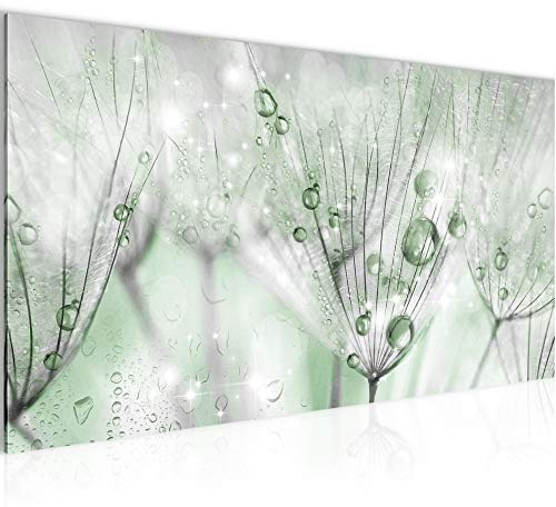 Runa Art Wandbild Pusteblume 1 Teilig 100 x 40 cm Modern Bild auf Vlies Leinwand Natur Wohnzimmer Schlafzimmer Grün Grau 019912b