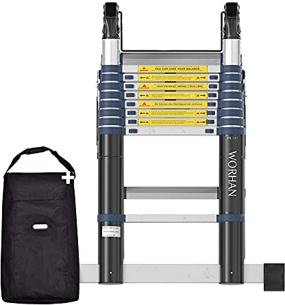 WORHAN 5.6m TELESKOPLEITER MIT DOPPELT AUSFAHRBAREN STABILISATOREN TELESKOPISCH ANLEGELEITER KLAPPLEITER TELESKOP Leiter MULTIFUNKTTIONS K5.6+Bag