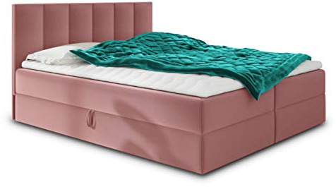 Sofnet Boxspringbett Star mit Topper, Bonell-Matratze und 2 Bettkästen, Doppelbett, Polsterbett, Bett, Bettgestell, Stilvoll, Schlafzimmer, Velour oder Webstoff (Pink (Kronos 29), 160 x 200 cm)