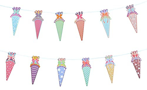 Oblique Unique® Zuckertüten Girlande – Bunte Hängedeko zur Einschulung für Jungen & Mädchen | Deko Banner zur Schuleinführung, Schulstart & Schulanfang