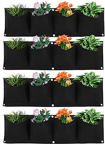Atyhao Vertikal hängende Außenwand Pflanzer 4St. 4 Taschen Pflanze Grow Bag Wandmontage Wiederverwendbare abbaubare Filz Garten Pflanzer Kräuter, Sukkulenten Künstliche Pflanzen oder Blumen.(schwarz)