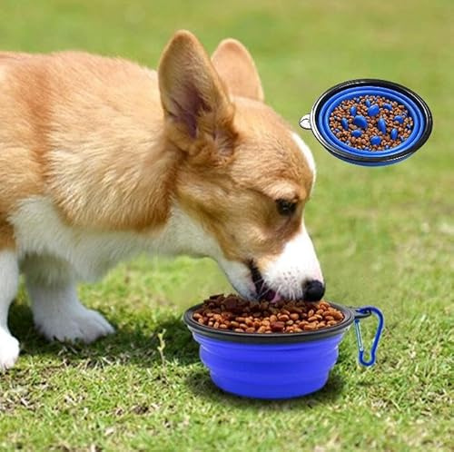 LONTG Gamelle Chien Pliable Anti-glouton en Silicone - Bol de Voyage Portable avec Crochet pour Nourriture et Eau - Anti-débordement pour Chat et Chien - Transport/Voiture/Extérieur