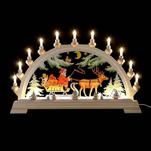 KKPLZZ Wooden LED Candle Bridge Scene, Christmas Santa Wooden Illuminated LED Candle Bridge Ornament Indoor Christmas Decoration Battery Operated