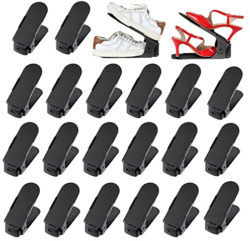 Deuline 20 x Verstellbarer Schuhregal Schuhstapler schuhaufbewahrung Schuhorganizer Schuhhalter Farbe: Schwarz 521129