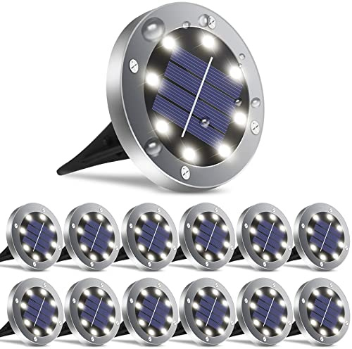 OULONGER 4.6inch Solar Lights Outdoor Waterproof,12Pack Solar Lights for Outside,Solar Garden Lights Landscape Lighting for Patio Pathway Lawn Yard Deck Driveway Walkway(White Light)