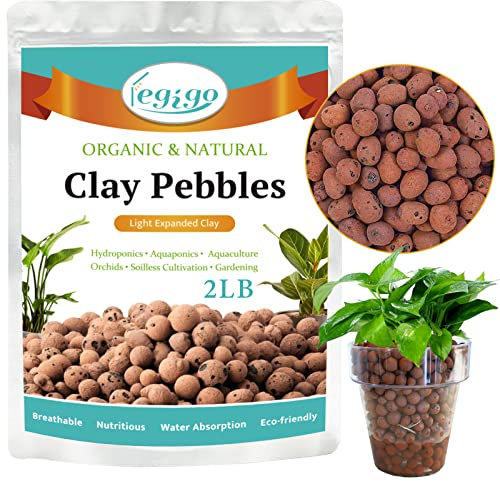 Legigo 2 LBS Organic Expanded Clay Pebbles, 4mm -16mm Light Expanded Clay Aggregate, Natural Clay Pebbles for Hydroponic & Aquaponics Growing, Orchid Potting Mix, Dutch Buckets, Drainage
