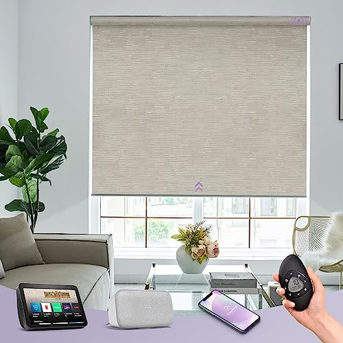 Graywind Textured Blackout Smart Blinds - UV Protective & Elegant Fabric, Customised Electric Roller Blinds for Alexa Google, Motorised & Rechargeable, for Bedroom & Living Room, Jacquard Coffee