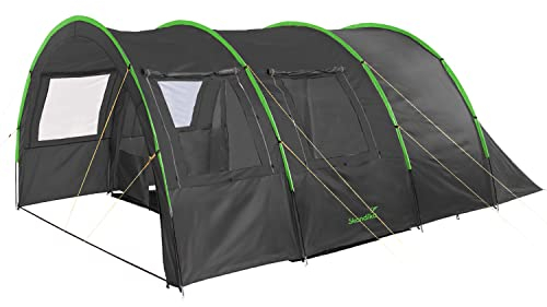Skandika Tunnelzelt Kemi für 4 Personen | Camping Zelt, 2 Schlafkabinen, 2 m Stehhöhe, wasserfest, 3000 mm Wassersäule, Frontwand versetzbar, Vorzelt | Familienzelt (anthrazit/grün)