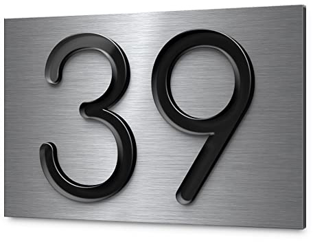 Edelstahl Hausnummer mit ausgeschnittenen 3D Zahlen aus Acrylglas - 18x12 cm - Modernes Hausnummernschild mit Ziffern (schwarz o anthrazit) für jeden Eingangsbereich - Buchstaben möglich!