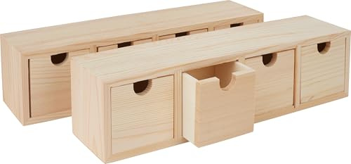 VBS 2er-Pack Schubladenbox mit 4 Schüben Kiefernholz 31x8x8cm Organizer Schubladenelement Ordnungssystem