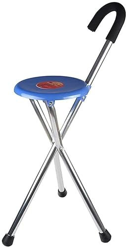 CAZARU Dreibeinhocker Krücken Klappbarer Gehstock Aluminiumstock Ltifunktional Gehhilfe Blau 85cm Senioren Kletterer Reise Familie