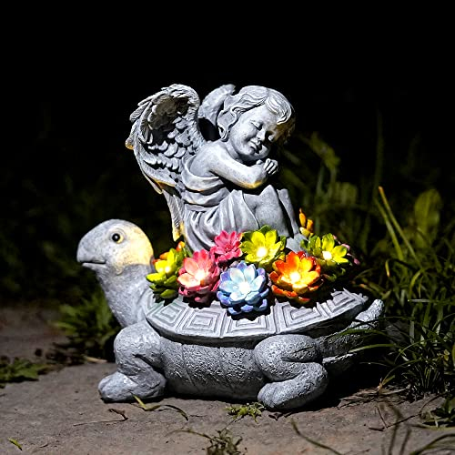 Statues solaires de jardin en forme de tortue et d'ange, sculptures et statues de jardin, statues d'extérieur pour terrasse, cour, pelouse, pendaison de crémaillère pour femme, maman, grand-mère