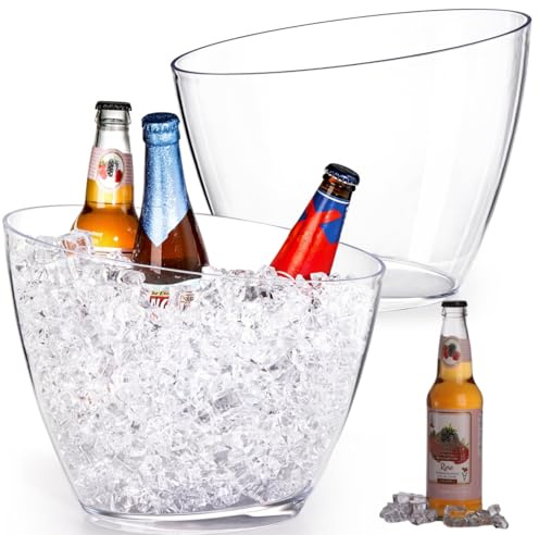 Lawei 2 Pack Acrylic Ice Bucket, 5.2L Clear Plastic Champagne Wine Bucket Chiller, Oval Bar Ice Cooler Container, Food Grade Beverage Storage Tub for Champagne, Beer Bottles, Drinks, Bar and Parties