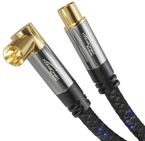 KabelDirekt – 4K Antennenkabel Nylon, TV Kabel 90° gewinkelt/gerade – 2m – In Deutschland entwickelt, bruchfester Nylon-Mantel (Winkel-Buchse/gerader Stecker, digital/analog, DVB-C/T/S)