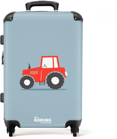 NoBoringSuitcases© Koffer Junge Gepäckkoffer Reisetrolley mit Rollen Kinder | 67x43x25 cm - Bauernhof - Traktor - Fahrzeuge - Rot