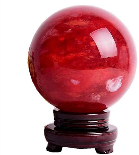 GOOBIX Karneol Heilkristall Weissagungskugel Skulptur Figur Edelsteinkugel, Feng Shui Chakra Aura Home Desk Decor Dekorative Sammlung, Mit Holzständer,1.96in