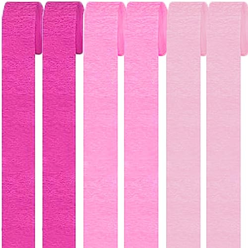 6 Rollen Bunt Krepppapier,Regenbogen kreppbänder Hintergrund Luftschlangen Papier Rainbow Crepe Paper Bastelkrepp für Party Dekoration und Handarbeiten Papierkunst (3 Stile Rosa)