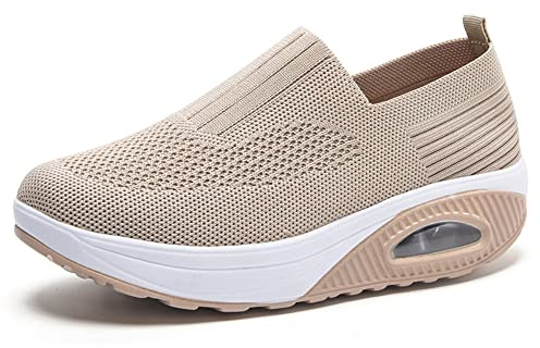 WDRHC Dam utomhus träningsskor andningsbara nätskor sport tofflor snabb påsättning sportskor sneakers sneakers löparskor pumps, Beige, 42 EU
